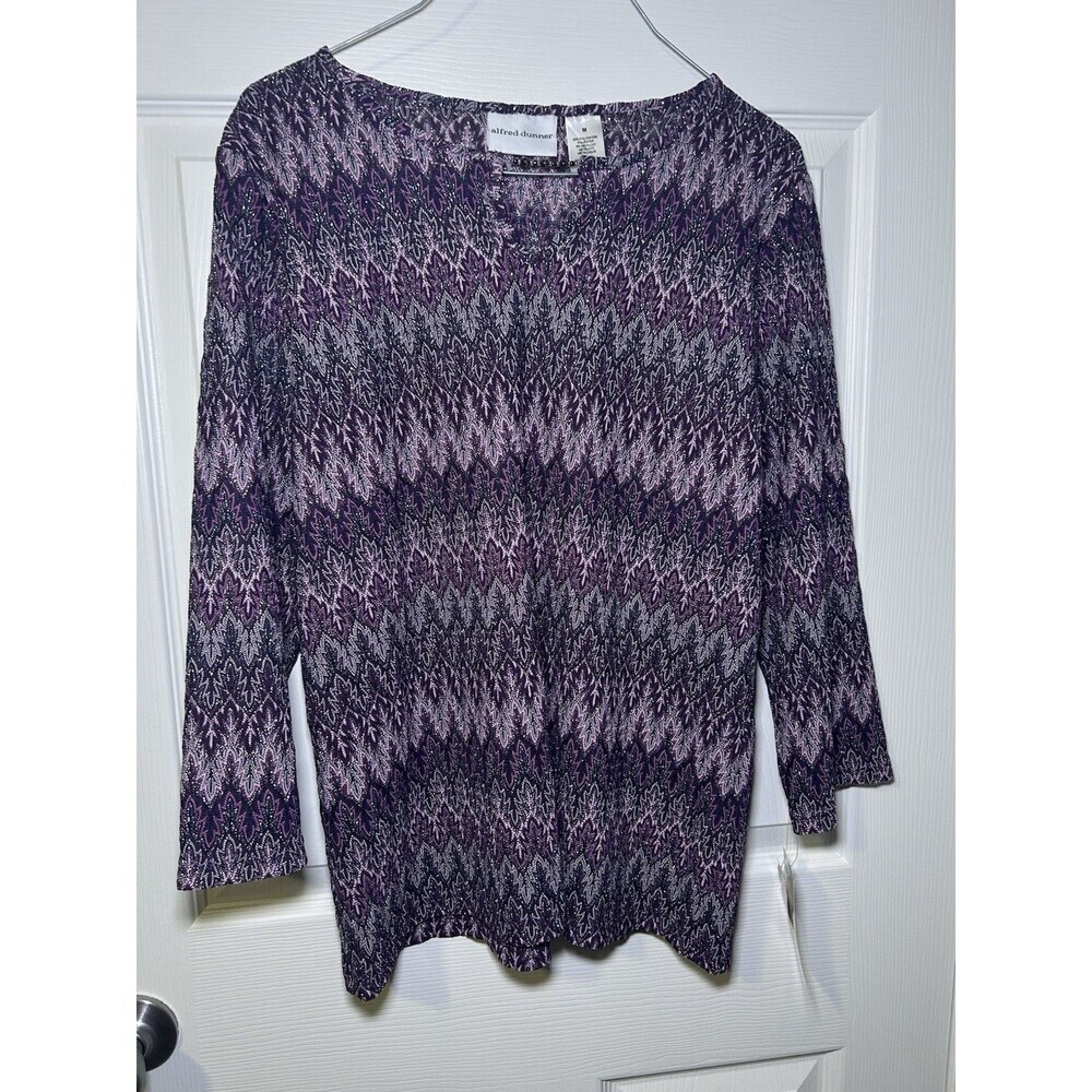 Alfred Dunner Women’s Long Sleeve Sparkle Keyhole Blouse Purple Size Medium NWT